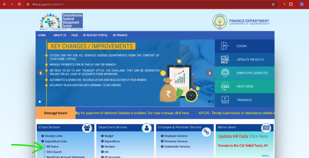 CFMS Bill Status Check Step 1