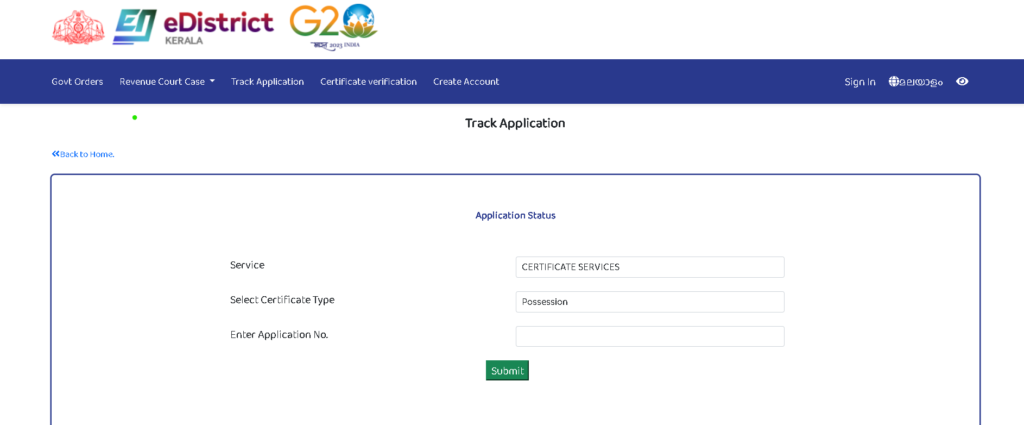 Kerala Possession Certificate Status