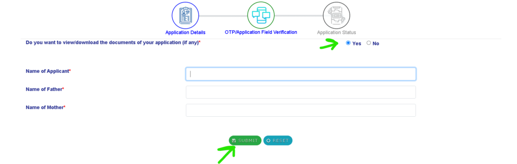 Bihar RTPS Status Check Step 3