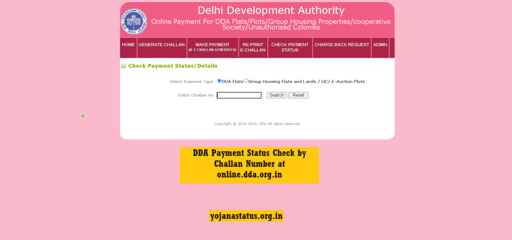 DDA Payment Status Check by Challan Number at online.dda.org.in