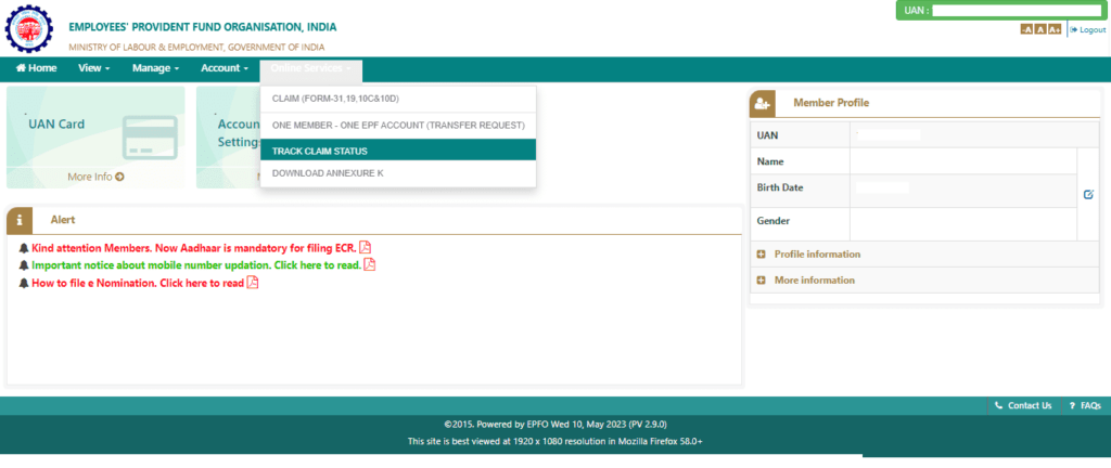 EPF Claim Status Check Step 2 by UAN Member Portal