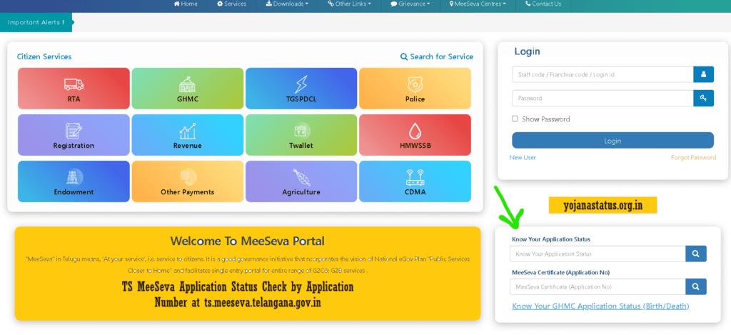 TS MeeSeva Application Status Check by Application Number at ts.meeseva.telangana.gov.in